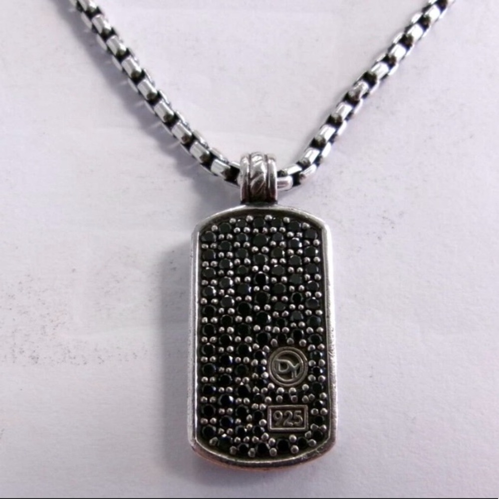 David Yurman 925 Silver Black Diamond Small Dog Tag Necklace